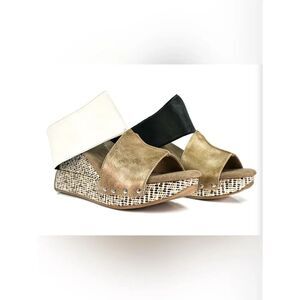 Modzori Virginia 2 Reversible Wedge Sandals Gold Black White Size 6